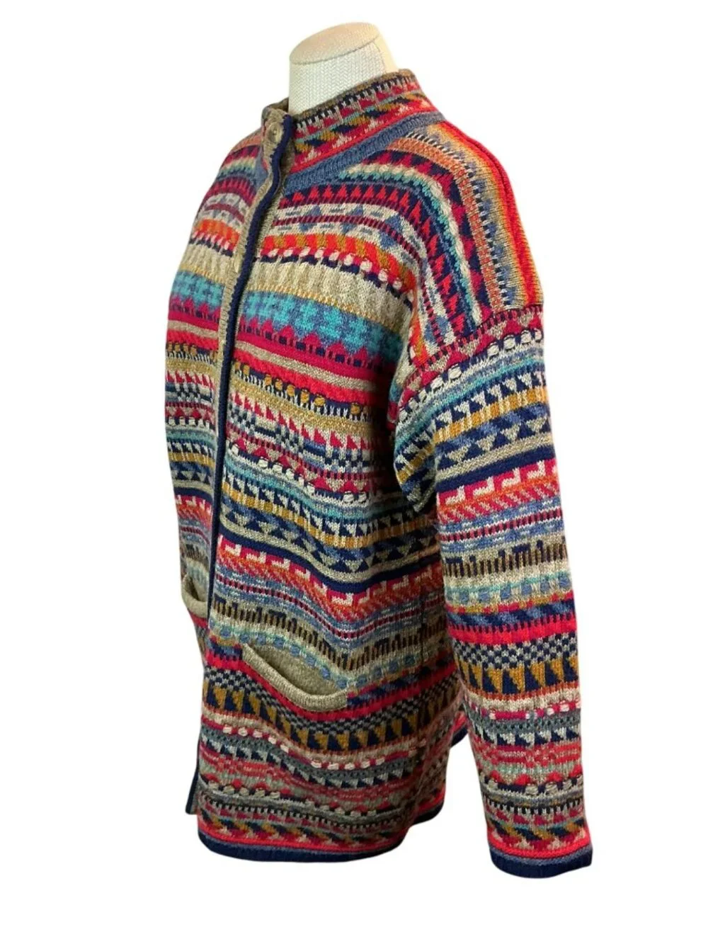 Segrets Sun Prints Fair Isle Norwegian Design Wool Button Up Cardigan Sweater Wo - Picture 4 of 11